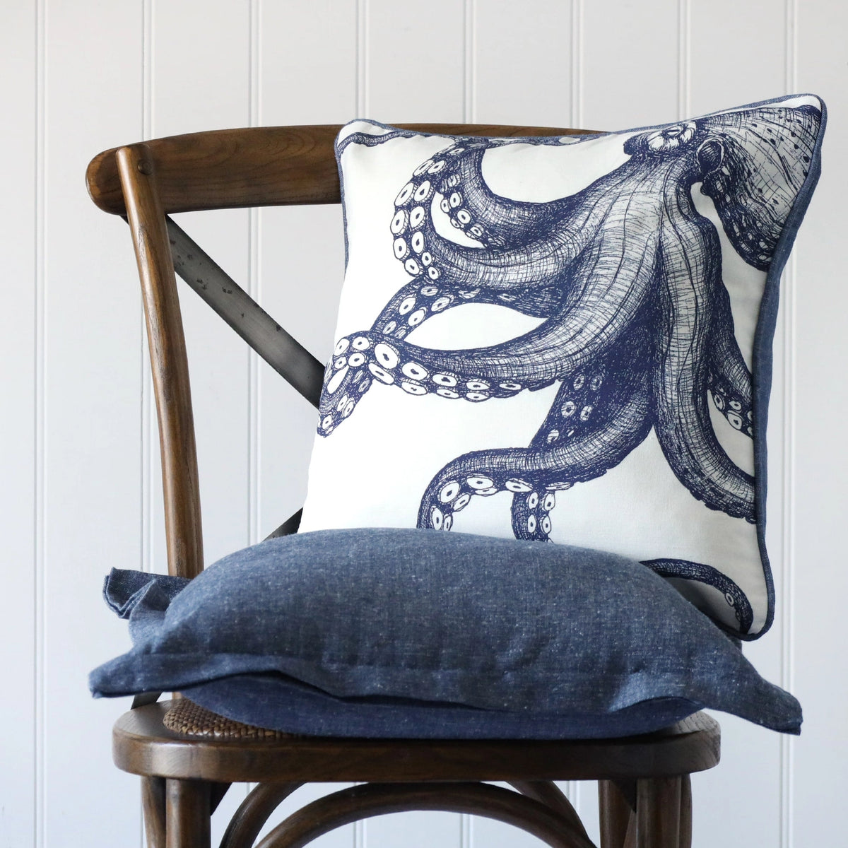 Cream Cornwall Leinen-Kissenbezug „Oktopus“ (45 × 45 cm)
