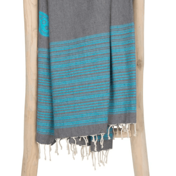 Fouta Hamamtuch - 100x190 - Strandtuch GRAU aus 100% Baumwolle