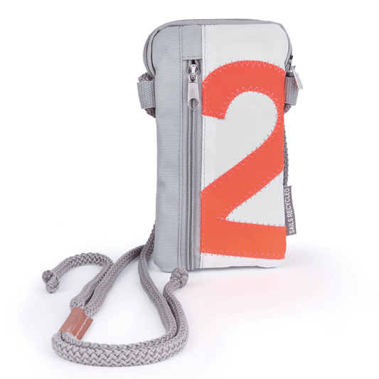 360Grad Nautik Lütt maritime Handytasche - aus recyceltem Segeltuch - orange / weiß - Bisschen Mehr