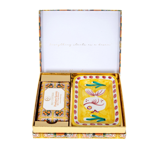 Duschseifen-Geschenkset „Positano Sunray“ mit Handgemachter Vietri-Keramikschale