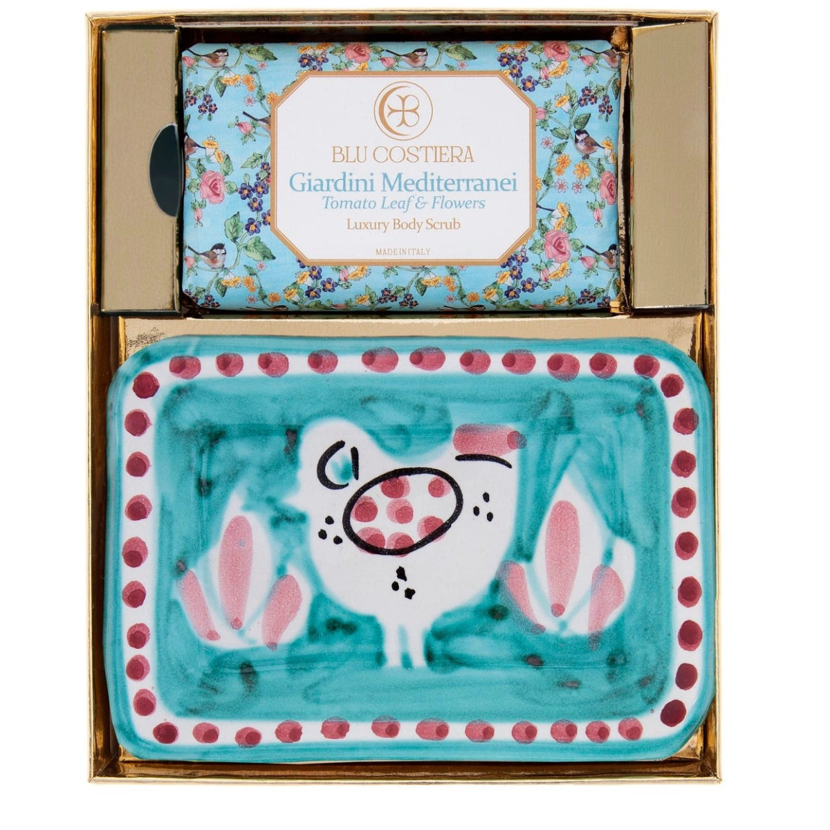 Veganes Peelingseifen-Geschenkset „Giardini Mediterrani“ mit Handgemachter Keramikschale