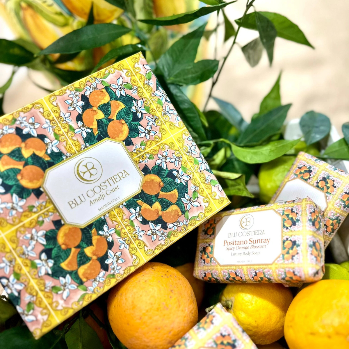 Duschseifen-Geschenkset „Positano Sunray“ mit Handgemachter Vietri-Keramikschale