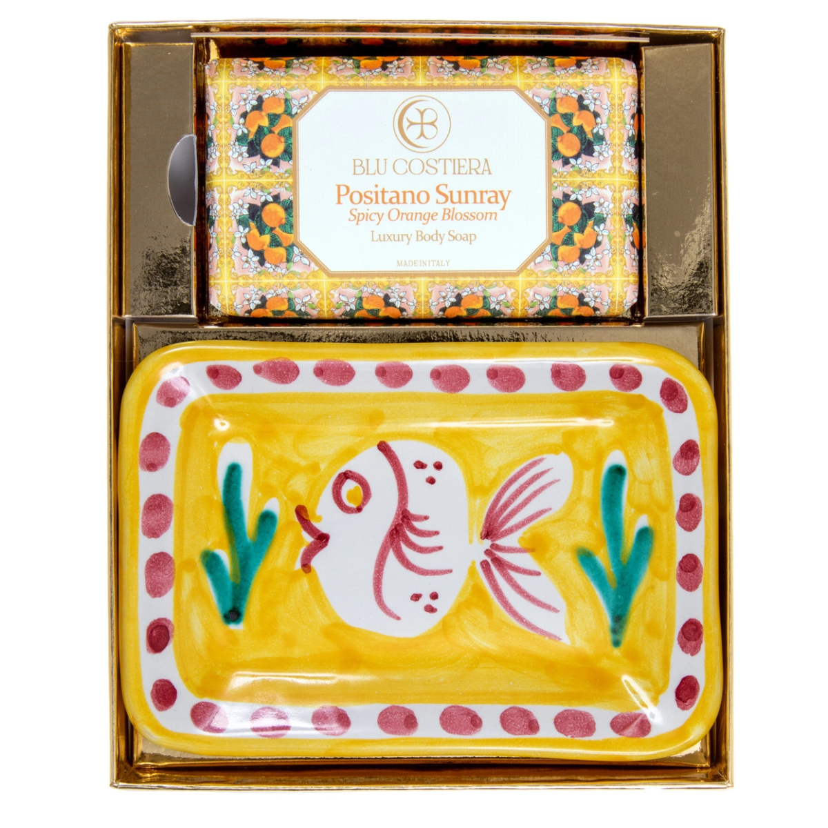 Duschseifen-Geschenkset „Positano Sunray“ mit Handgemachter Vietri-Keramikschale