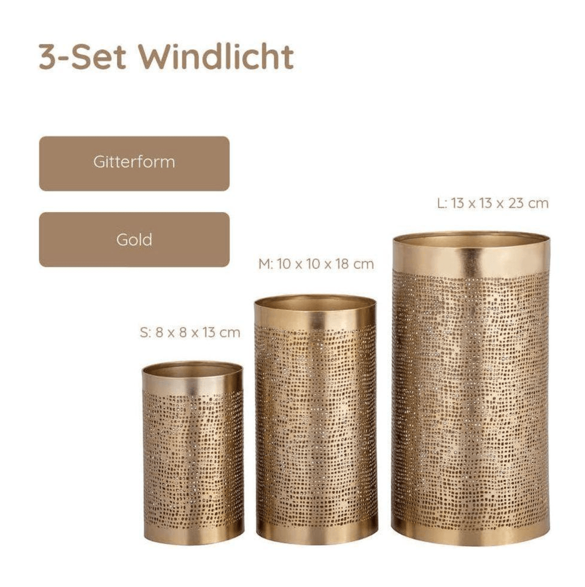 PTMD 3er-Set Metall-Windlichter in Gold – Stimmungsvolles Deko-Set