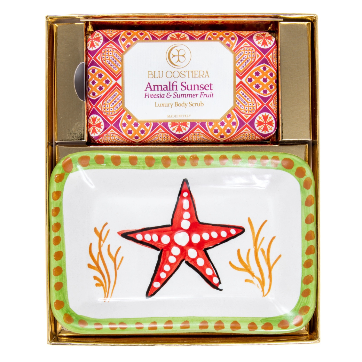 Peelingseifen-Geschenkset „Amalfi Sunset“ – Frische Früchte & Freesie mit Vietri-Keramikschale