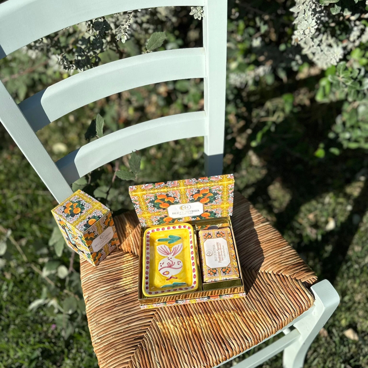 Duschseifen-Geschenkset „Positano Sunray“ mit Handgemachter Vietri-Keramikschale