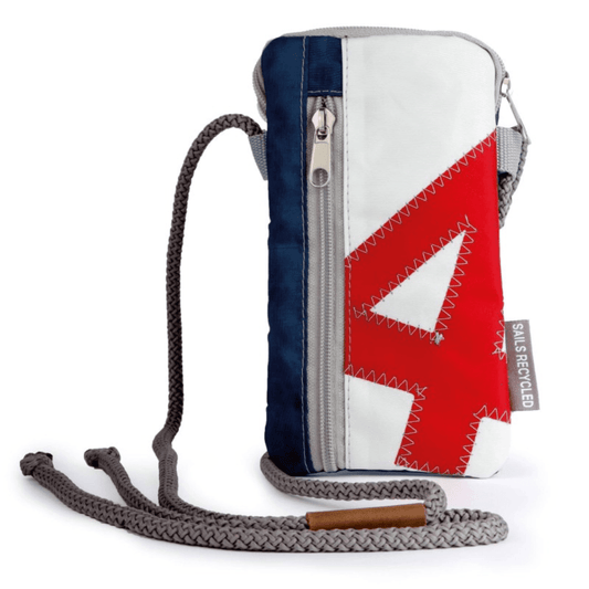 360Grad Nautik Lütt maritime Handytasche - aus recyceltem Segeltuch - rot / blau - Bisschen Mehr