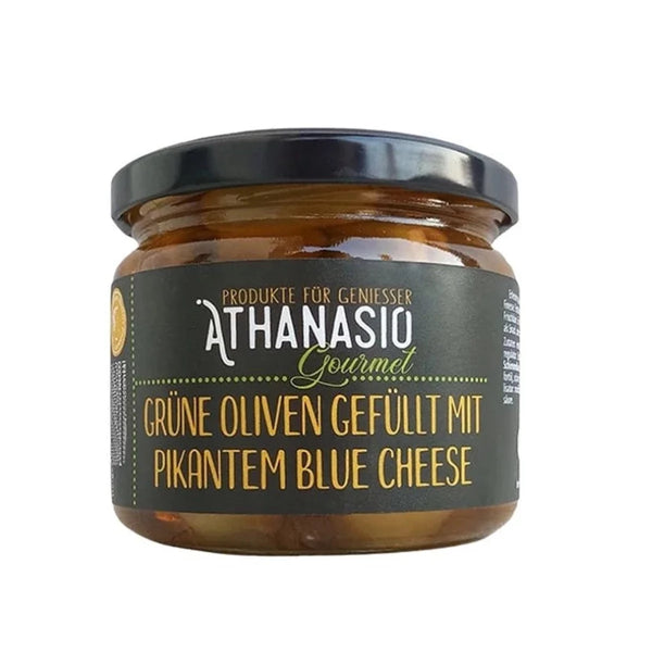 Athanasio Gourmet - Griechische Grüne Oliven gefüllt mit pikantem Blue Cheese