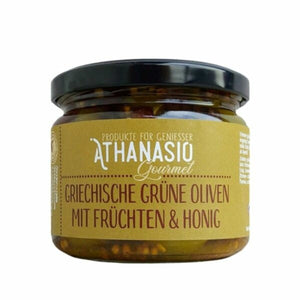 Athanasio Gourmet - Griechische Grüne Oliven mit Früchten & Honig