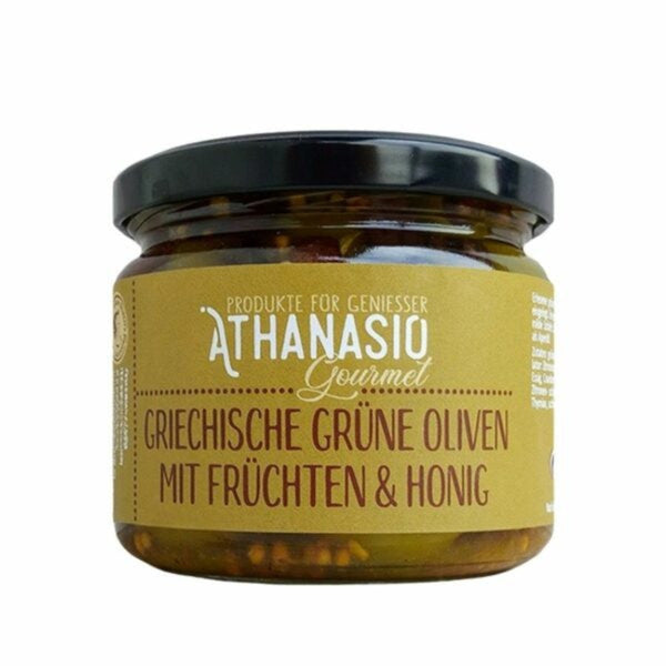 Athanasio Gourmet - Griechische Grüne Oliven mit Früchten & Honig